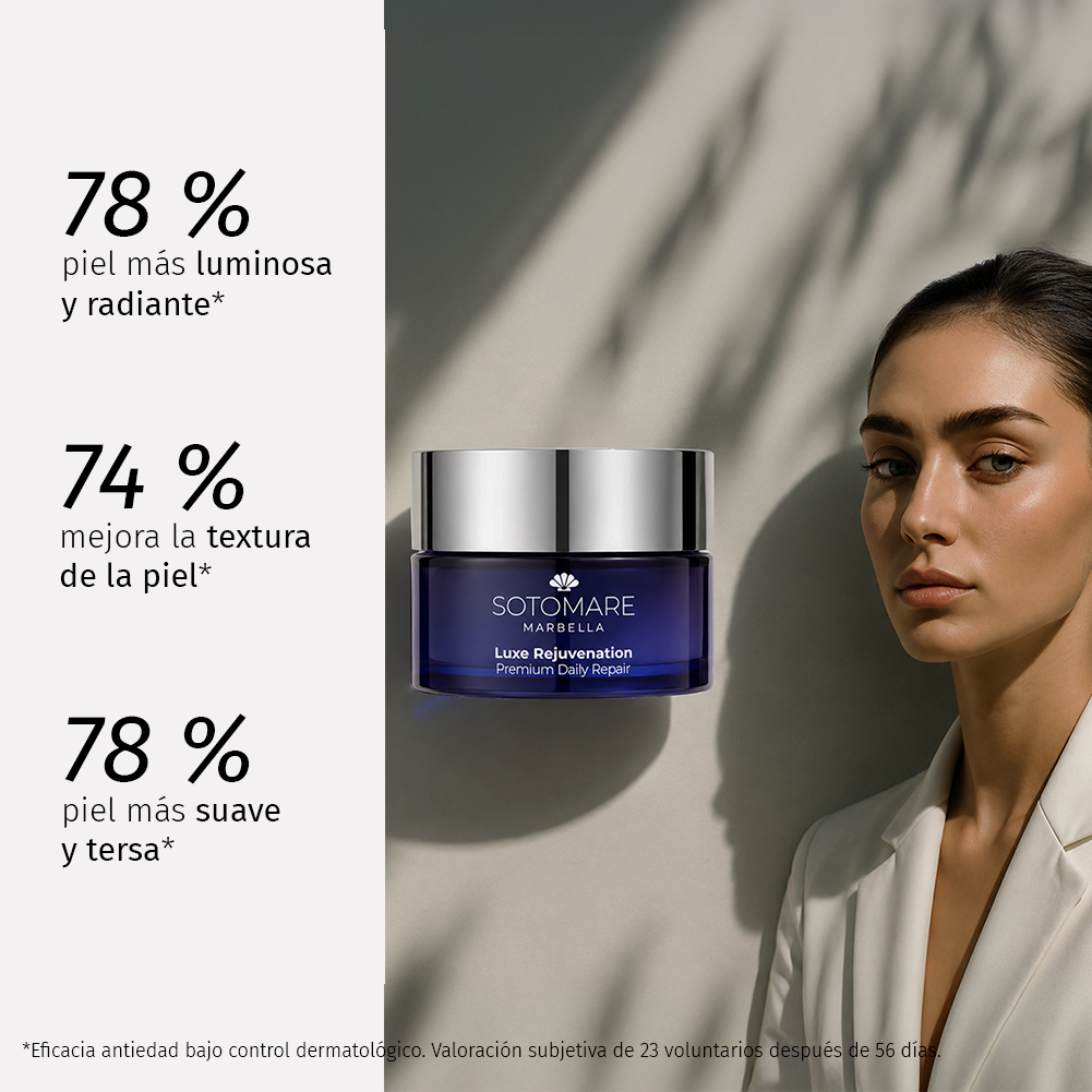 Crema facial antiedad Luxe Rejuvenation Premium Daily Repair de Sotomare que ayuda a mejorar la textura de la piel y conseguir una piel más luminosa, suave y tersa